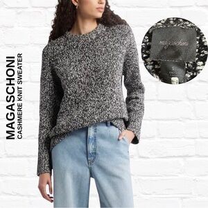 Magaschoni Cashmere Sweater S/M Women Blk/Wht Marled Quiet Luxury Casual Cozy